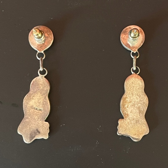 Zuni Sterling Silver Native American Girl Corn Maiden Earrings Inlaid Handmade - Picture 6 of 7